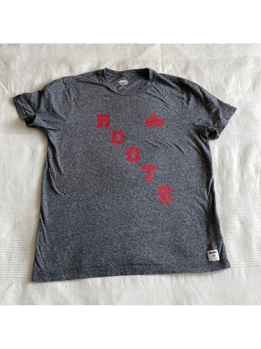 ROOTS Gray Space Dye Logo Graphic T-Shirt Size Small